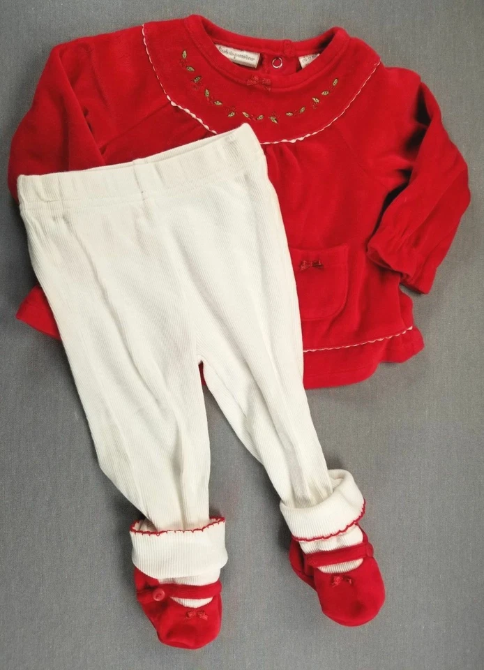Baby Girl First Impressions 3-6 Month 2Pc Christmas Velour Dress + Shoe Tights - Image 3 of 4