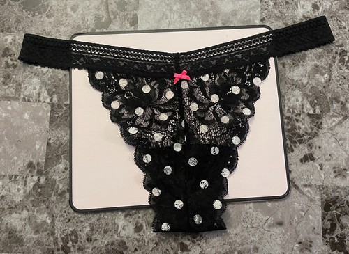 VICTORIA'S SECRET PINK L WHITE POLKA DOT LACE RARE MINI CHEEKSTER THONG PANTIES - Picture 2 of 5