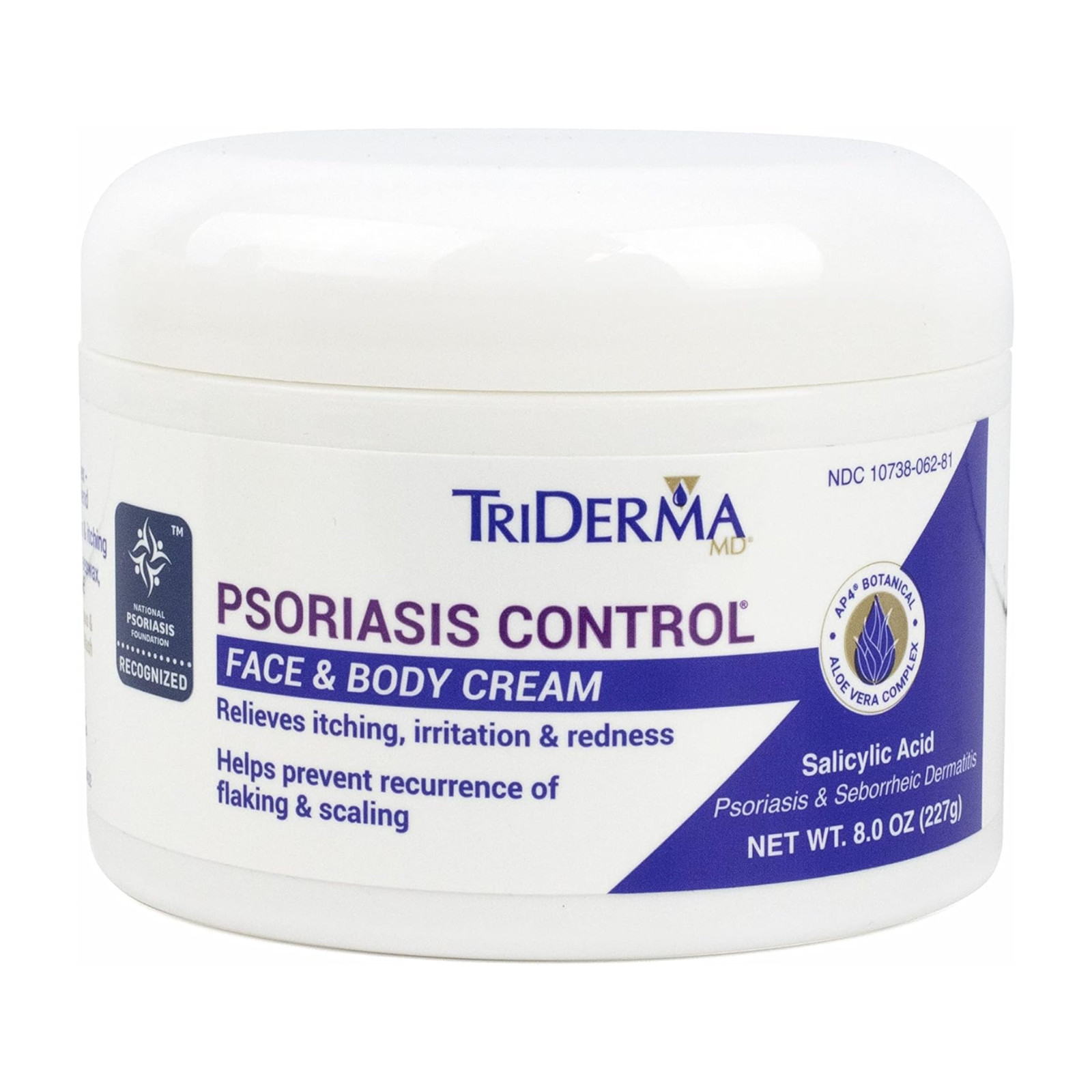 Crema facial y corporal TriDerma Psoriasis Control, sin cortisona, tarro hidratante de 8 oz
