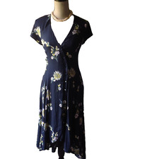 Free People Blue Floral Asymmetric Hem Short Sleeve Dress Size Extra Small New 