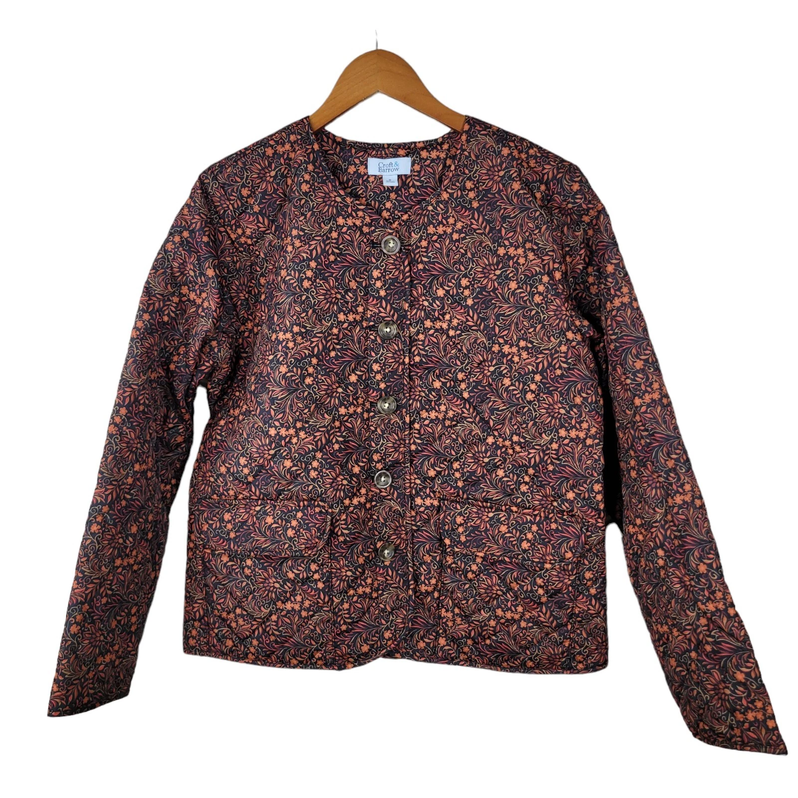 croft-barrow quilted mid-weight button up floral jacket
