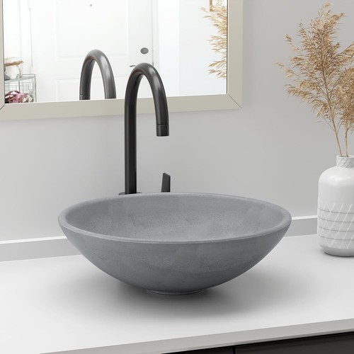 Round Bathroom Vessel Sinks, Concrete, Grey Sink Bowl, 16" Bathroom Sink Bowl - Picture 3 of 8