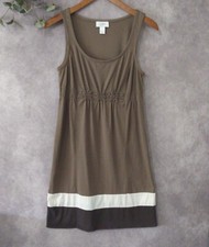Ann Taylor Loft Dress Women S Brown Ivory Cinch Waist Sheath Sleeveless Pullover