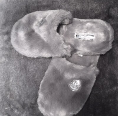 NWT Michael Kors Grey Silver Jet Set Women's Faux Fur Slippers