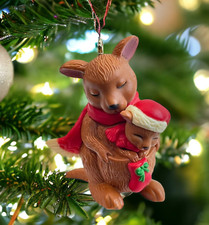 Vintage Avon Kangaroo & Joey Hoppy Holiday Christmas Ornament Mother & Baby