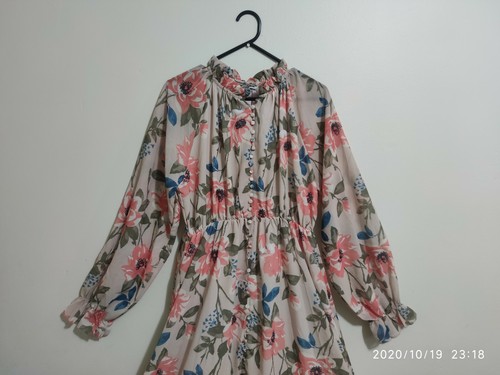 Women Dress Chiffon Mocca Flower Long Sleeve Women's Dress - - Picture 8 of 12