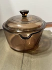 Vintage Vision Corning Ware Corning USA  sauce pot Pyrex Lid Amber