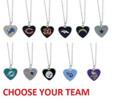 NFL Football Team Logo Womens Color Logo Heart Pendant Necklace Pick Your Team
