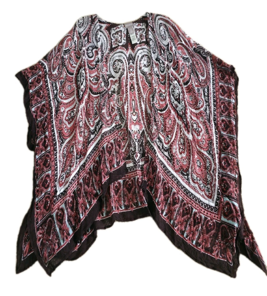 Chico's 0 S Multicolor Poncho Open Front Paisley Floral Print