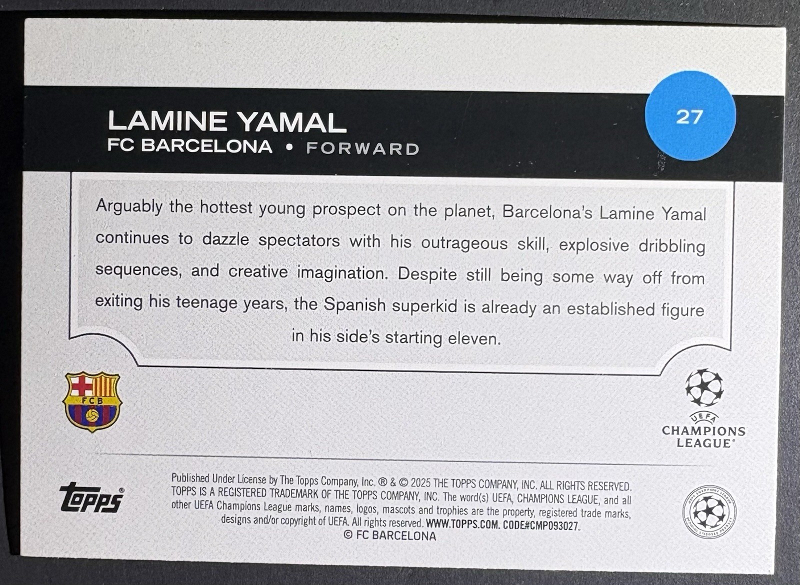 Topps 2024-25 UEFA Club Competitions Lamine Yamal #27 Rookie Northern Lights view 2
