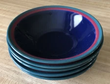 Set of 5 Soup/Cereal Bowls Blue/Red by INTERNATIONAL China 8"