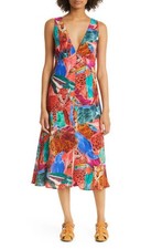 FARM RIO Animal Collage Tiger Sloth Tropical Print V-Neck Midi Dress M = 8/10