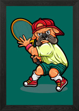 Carino carlino che gioca a tennis con cornice wall art poster stampa su tela quadro