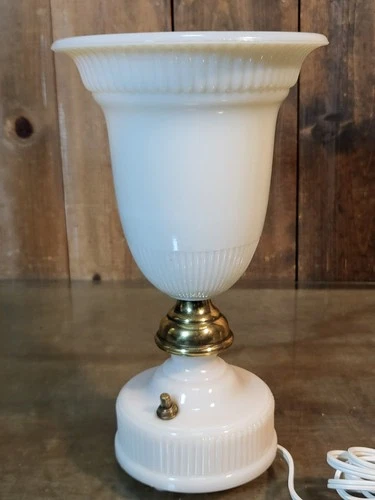 Vintage White Milk Glass Boudoir Art Deco Electric Lamp 10.5” Works MCM RARE