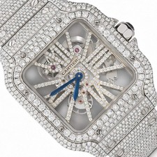 NEW 19.50TCW Natural Diamond 40mm Large Santos de Cartier Skeleton Pave Watch