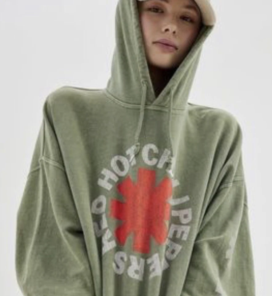 NUEVA SUDADERA CON CAPUCHA URBAN OUTFITTERS ROJO PICANTE CHILE PEPPERS RHCP VERDE OLIVA TALLA S/M Foto 3 de 4