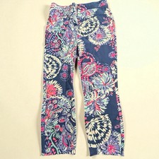 Women  s Lilly Pulitzer Keliani Pants 8 Deep Indigo Gypsea Blue Floral Stretch