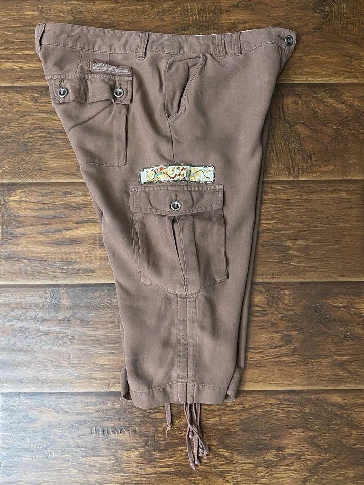 Pantalones Cortos de Carga Da-Nang Excedente Indo-China Para Mujer Y2K Bordados Marrón Talla M Foto 4 de 4
