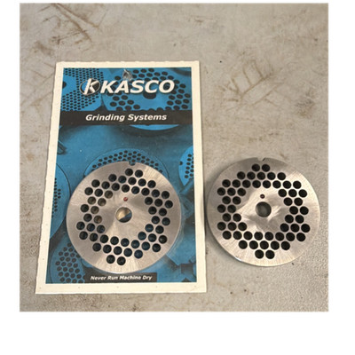 Lot: (2) KASCO Grinding Systems #22 Meat Grinder Plate 1/4 in (6.5mm) Manual