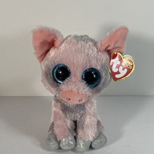 TY Beanie Boo Hambone Pig Plush Pink Gray Glitter Eyes