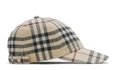 SALE BURBERRY Baseball Cap Checked Cotton Adjustable Button STONE Size XS NEW