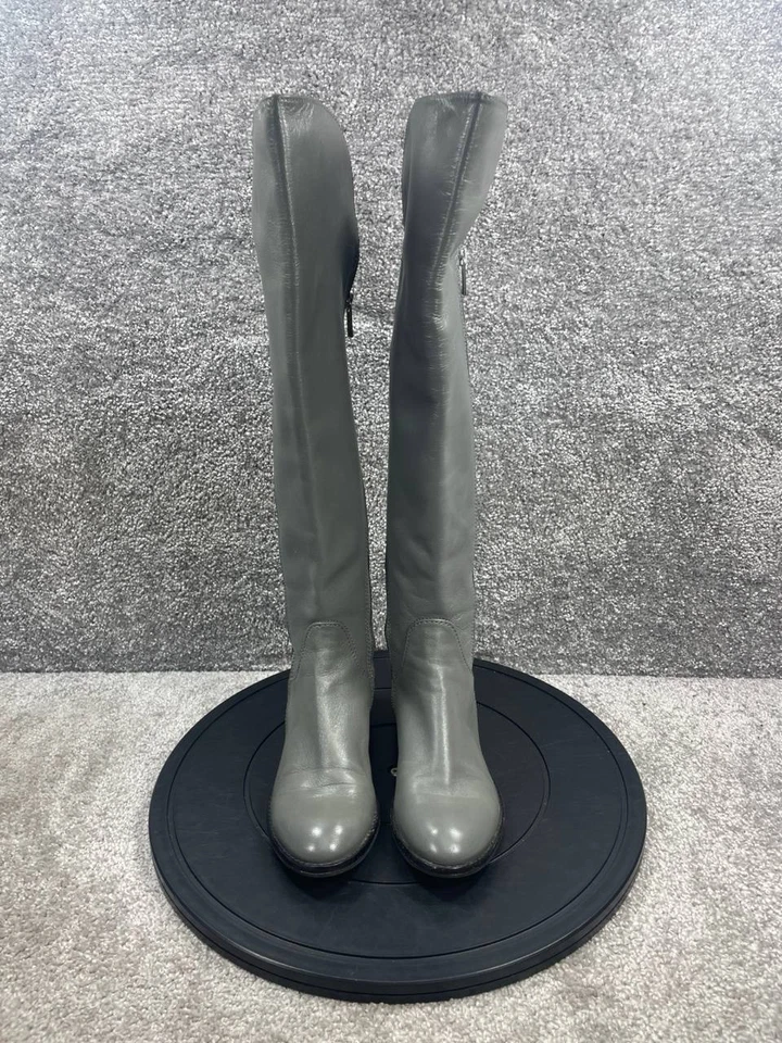 Bota Michael Kors Mujer Talla 5.5 M Bromley Hasta la Rodilla Gris Cuero Cremallera Montar Foto 4 de 4