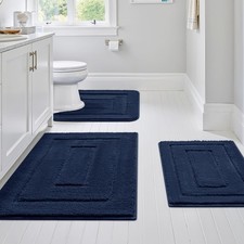 Granny Says 3-Piece Bathroom Rug Set Blue Microfiber, Non-Slip, Washable, U-Shap