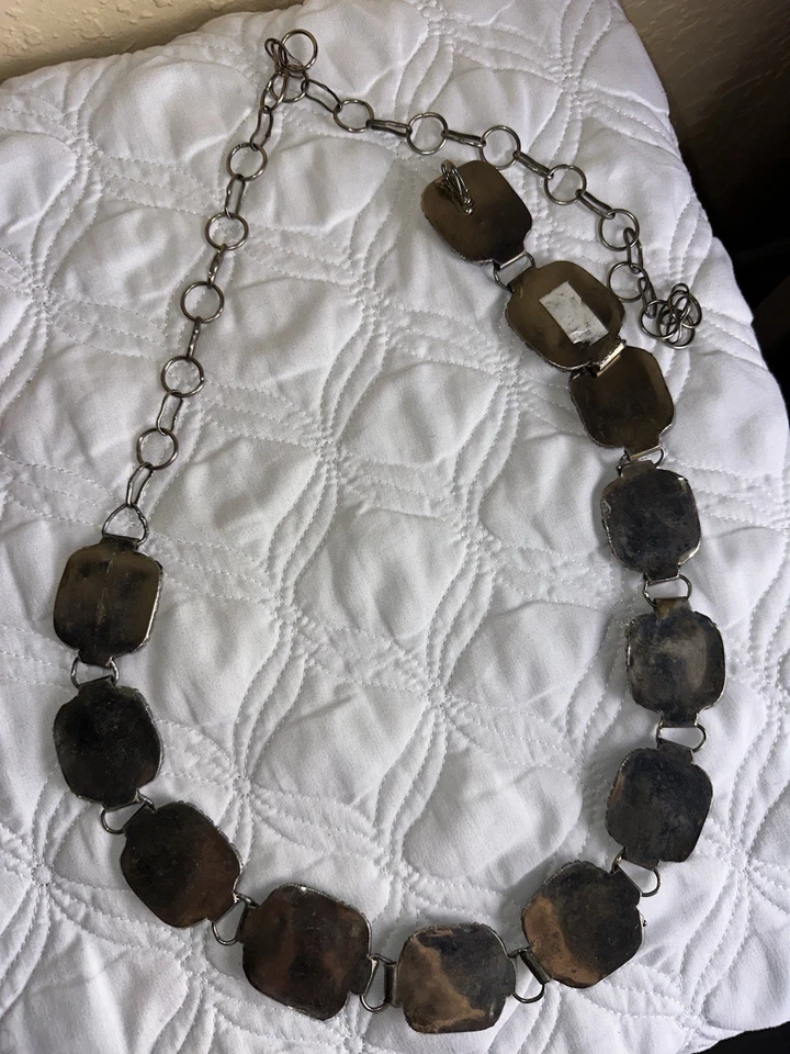 Cinturón Cabujón Piedra Pulida Vintage Bohemio Concho Eslabón Tono Plata Ágata Foto 3 de 3