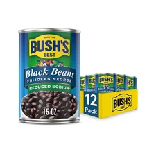 BUSH'S BEST 15 oz Canned Reduced Sodium Black Beans, 15 Ounce (Pack of 12) 
