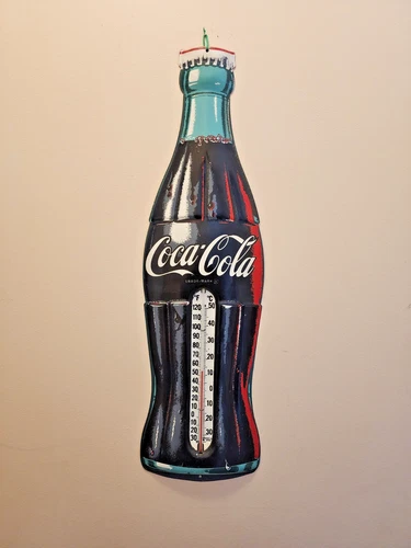 Vintage Coca-Cola Bottle Thermometer Metal Sign 30” Coke Soda Wall Decor