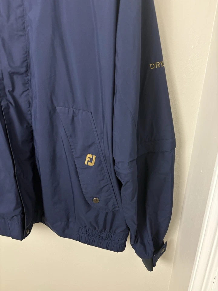 Dryjoys Footjoy 男式蓝色 1/2 拉链高尔夫雨衣 XL 码可拆卸袖子 — 第 3/4 张图片