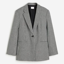 H M Blazer Women Medium Black White Houndstooth Tailored Office Classic