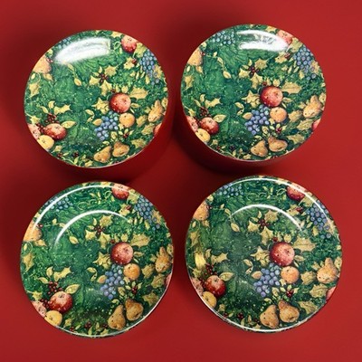 Christmas Dessert Salad Plates Botanical Woodsy Evergreen Fruit Susan Winget  8''