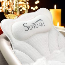 Bath Pillow, Bathtub Pillow with Anti-Slip Suction Cups, 4D Mesh Soft White-e