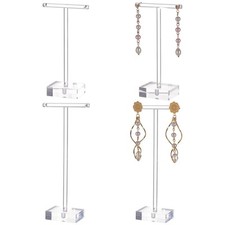 FINGERINSPIRE 4 Pcs Clear Acrylic Earrings Stand Holder T-Shape with Two Hole...