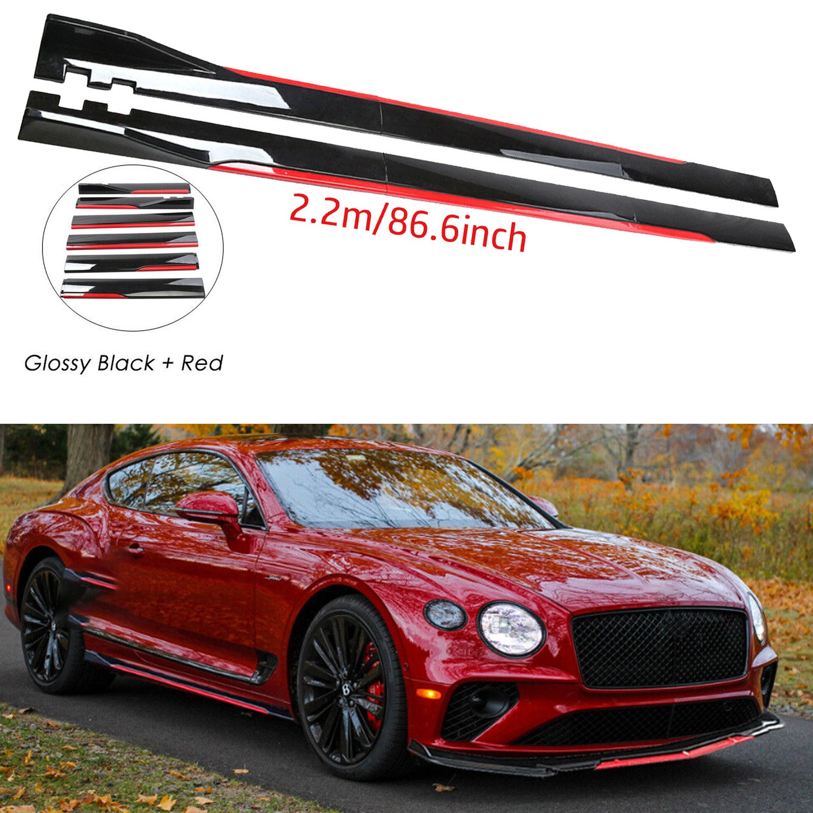 Glossy Look 86.6" Side Skirt Extension Spoiler Splitter For Bentley Continental
