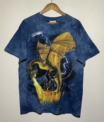 Camisa De Colección The Mountain 2004 Dragon Spitting Flame Azul M Nueva Sin Etiquetas Camiseta Años 90 Y2K - Imagen 1 de 3