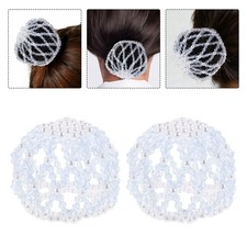 2 Pcs Handmade Crystal Bead Net Bag Hair for Bun Dance Cover Beaded