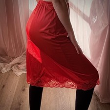1960s Red Satin  Lace Slip Skirt