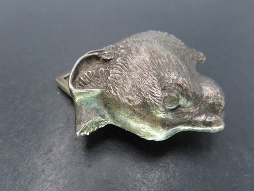Neat Heavy Sterling Silver Cat Head Belt Buckle, FM CO, 95.6g - Picture 3 of 8