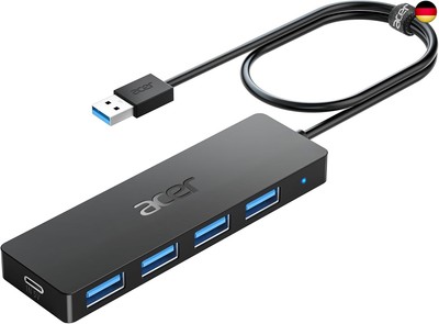 acer USB 3.0 HUB mit USB-C-Ladeanschluss, Ultra Slim Multiport Hub 4 Port USB