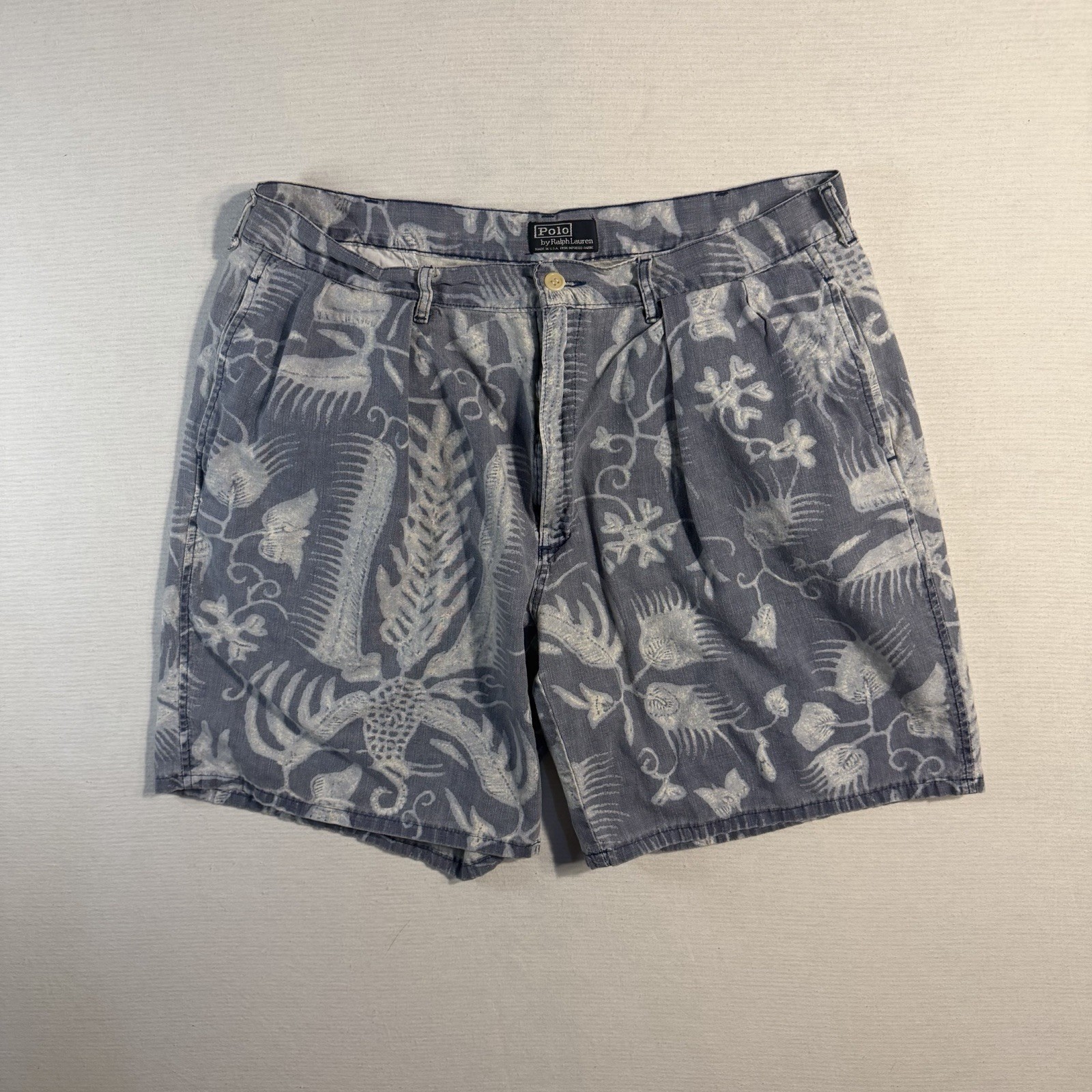 Vintage Polo Ralph Lauren Shorts USA Made Floral Pattern Blue Mens 38 Chino