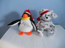 Ty Beanie Baby Zero the Penguin & 1998 Holiday Teddy MWMT