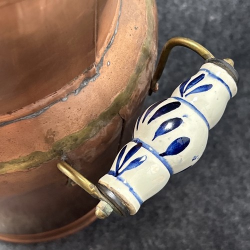 LARGE Vtg Copper Pot Milk Jug Blue & White Ceramic Handles Republic of Ireland - Picture 8 of 19