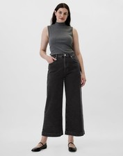 GAP Women's High Rise Wide Leg Cropped Jeans 14/32R in Black Wash