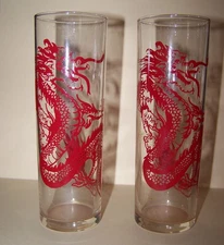 2 Cocktail Glass Set Dragon Highball Glasses Collins Set Red Dragon