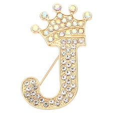 Letter Brooch Pins, Crown Initial Rhinestone Alphabet J Letter Lapel Badges Pin