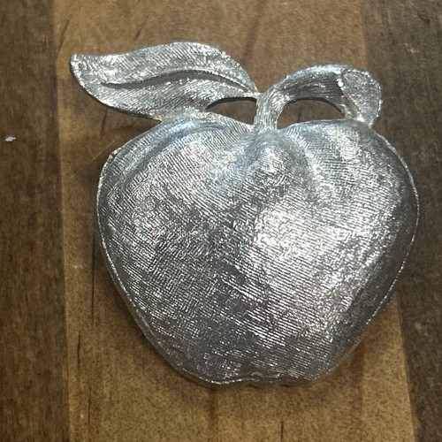 Vintage Metal Apple Silver Colored Brooch Pin
