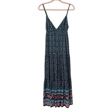 Lulus Dress Womens XS Blue Pink Floral Paisley Tiered Maxi Boho Babydoll Beach