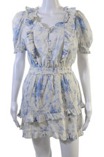 Love Shack Fancy Women White Floral Mini Sundress V-Neck Short Sleeve Size S